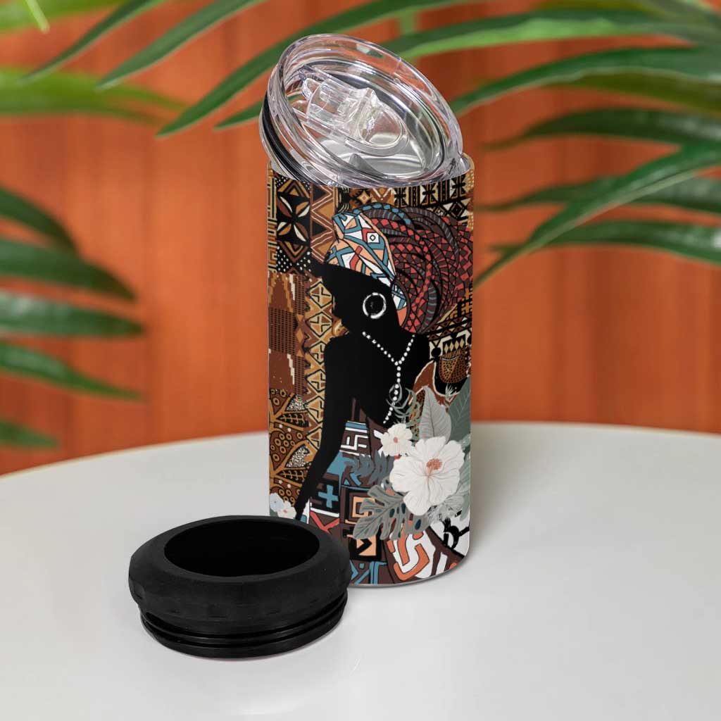 Beautiful Black Woman 4 in 1 Can Cooler Tumbler African Tribal Pattern LT9