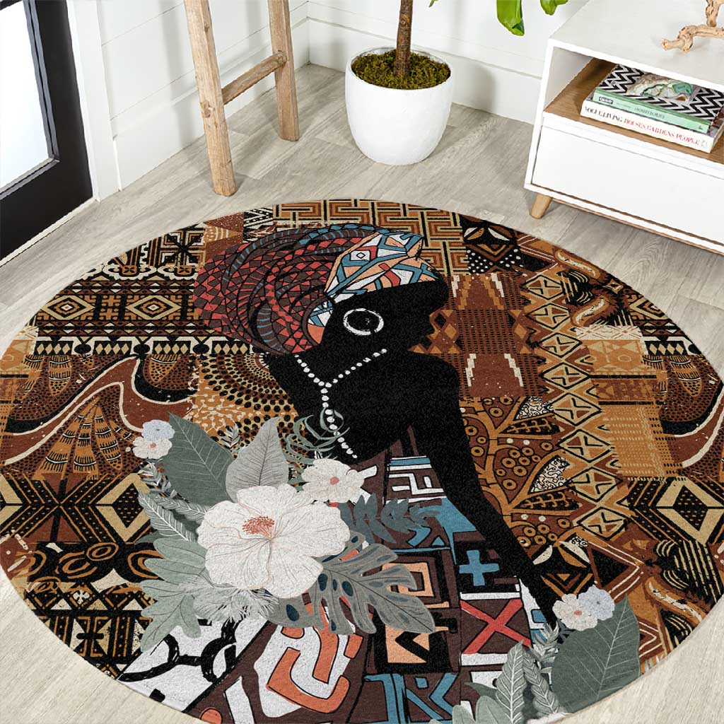 Beautiful Black Woman Round Carpet African Tribal Pattern LT9