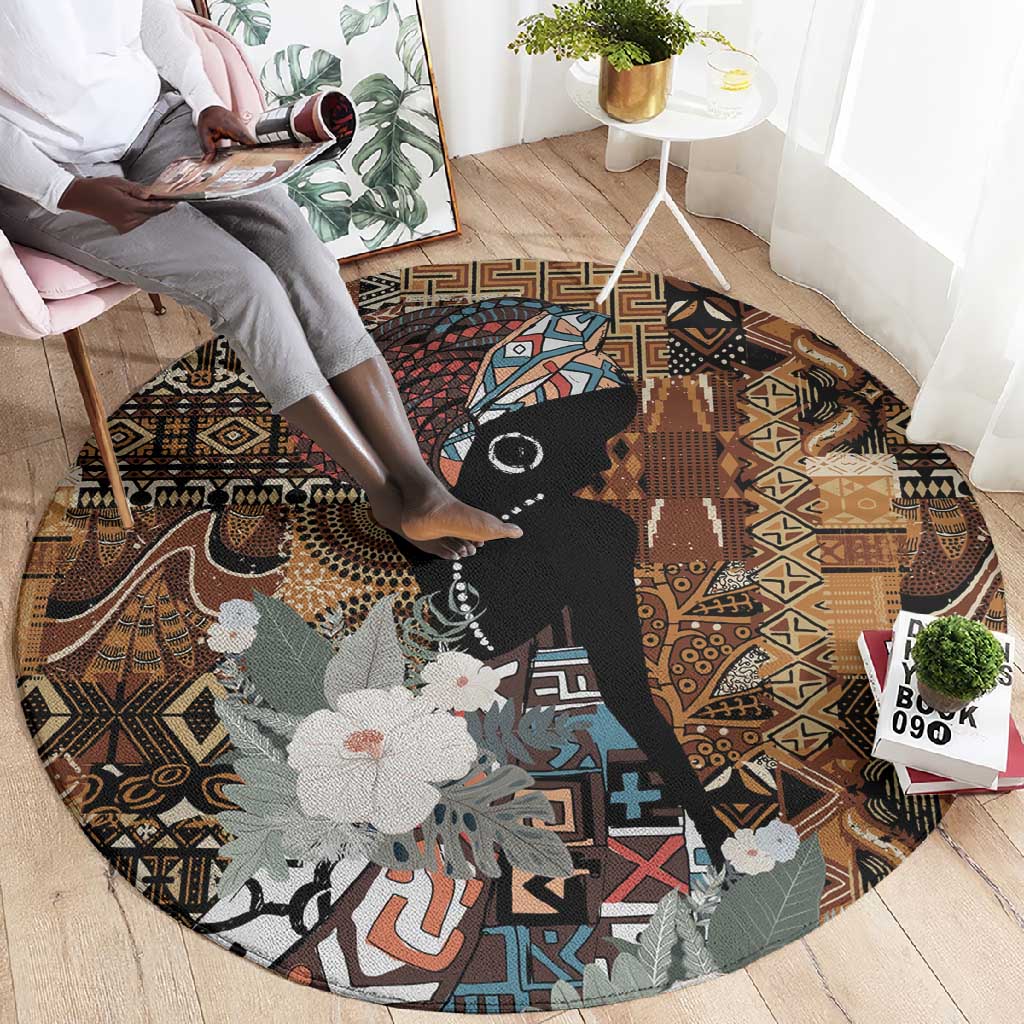 Beautiful Black Woman Round Carpet African Tribal Pattern LT9
