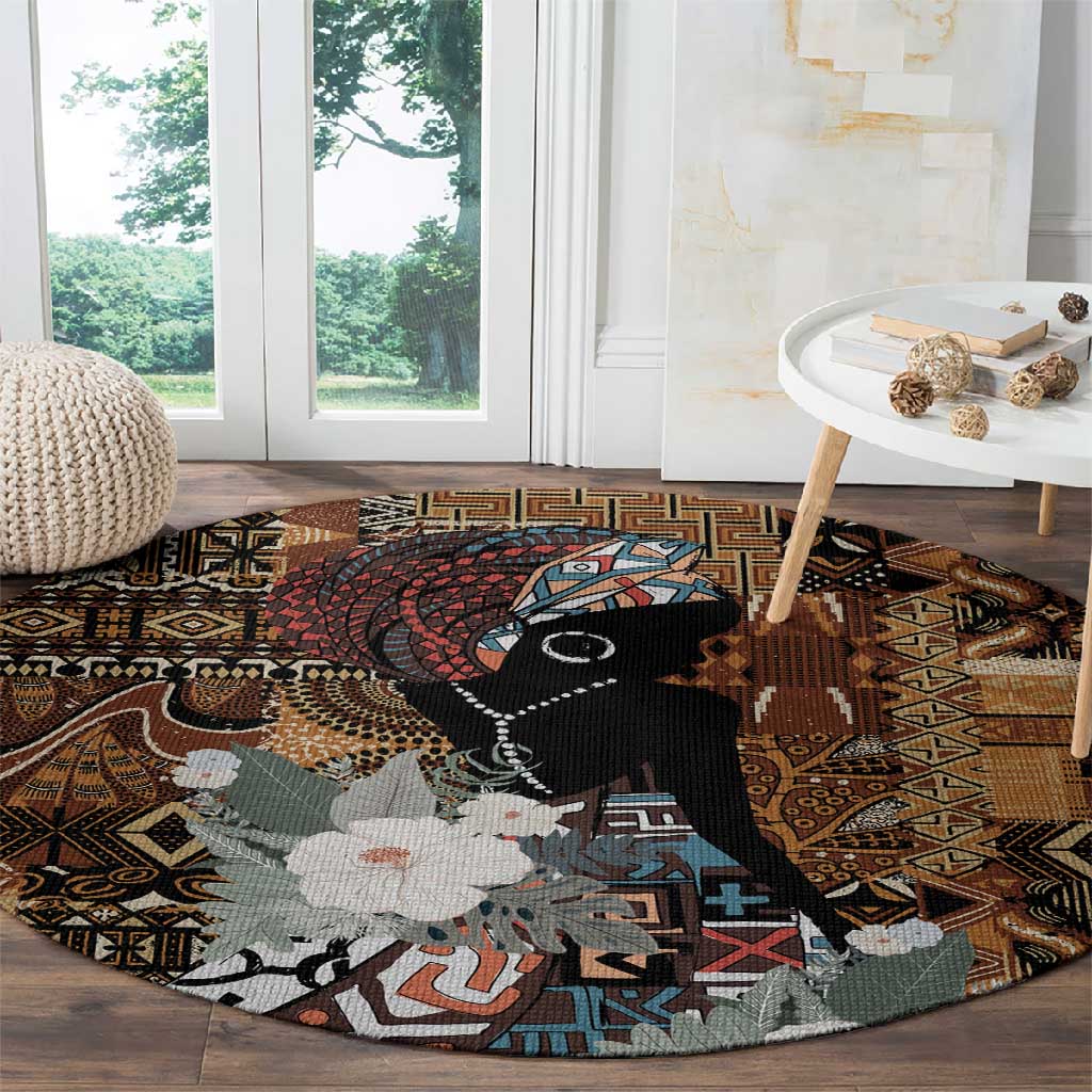 Beautiful Black Woman Round Carpet African Tribal Pattern LT9