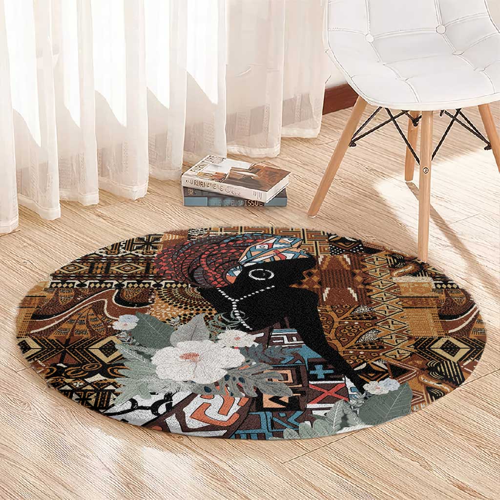 Beautiful Black Woman Round Carpet African Tribal Pattern LT9