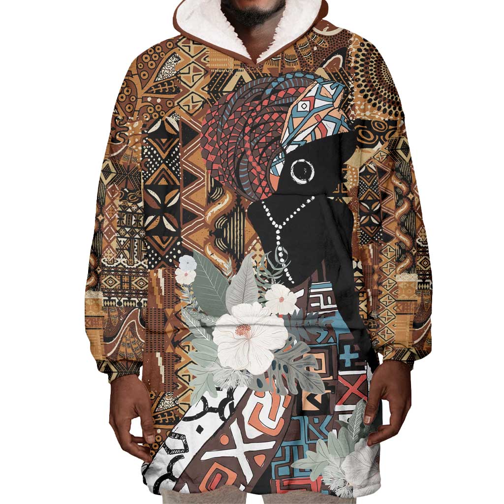 Beautiful Black Woman Wearable Blanket Hoodie African Tribal Pattern LT9