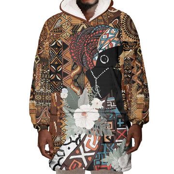 Beautiful Black Woman Wearable Blanket Hoodie African Tribal Pattern LT9