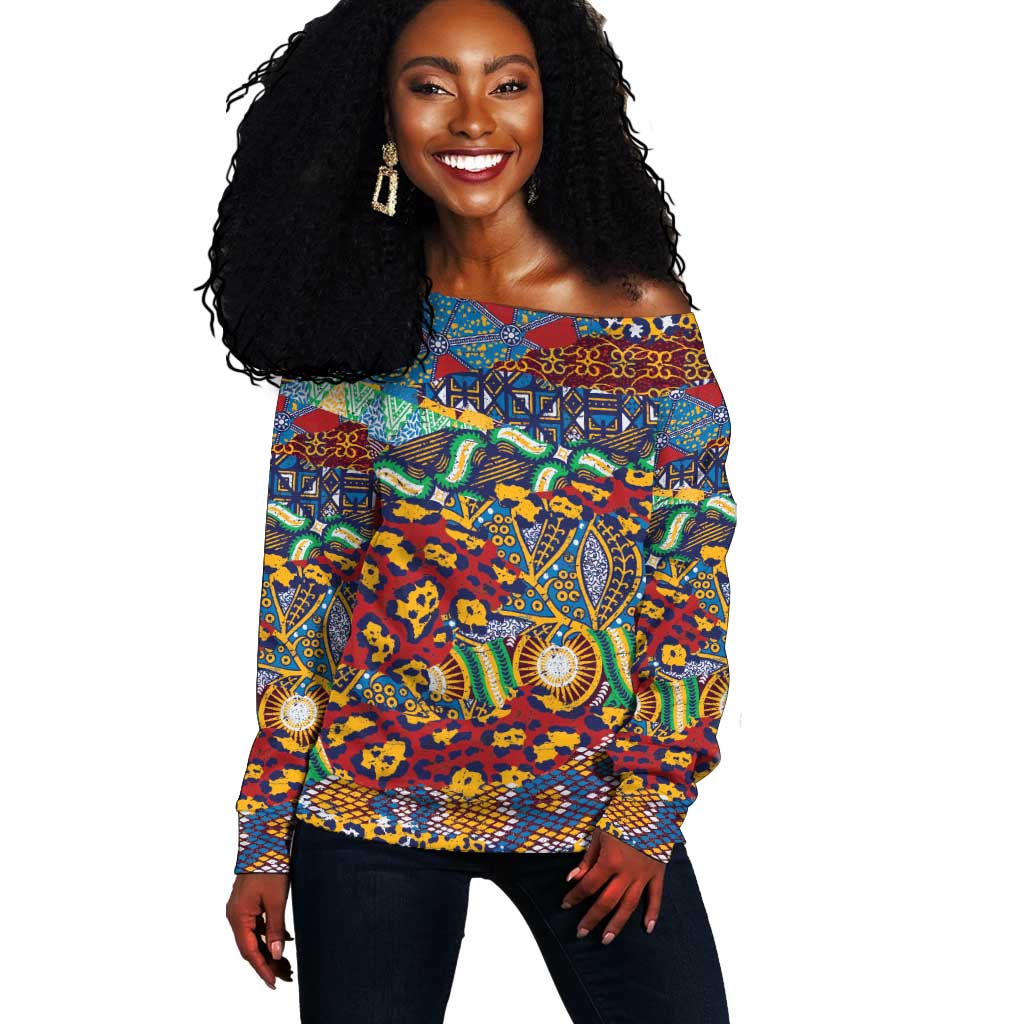 Traditional African Animal Skins Pattern Off Shoulder Sweater LT9