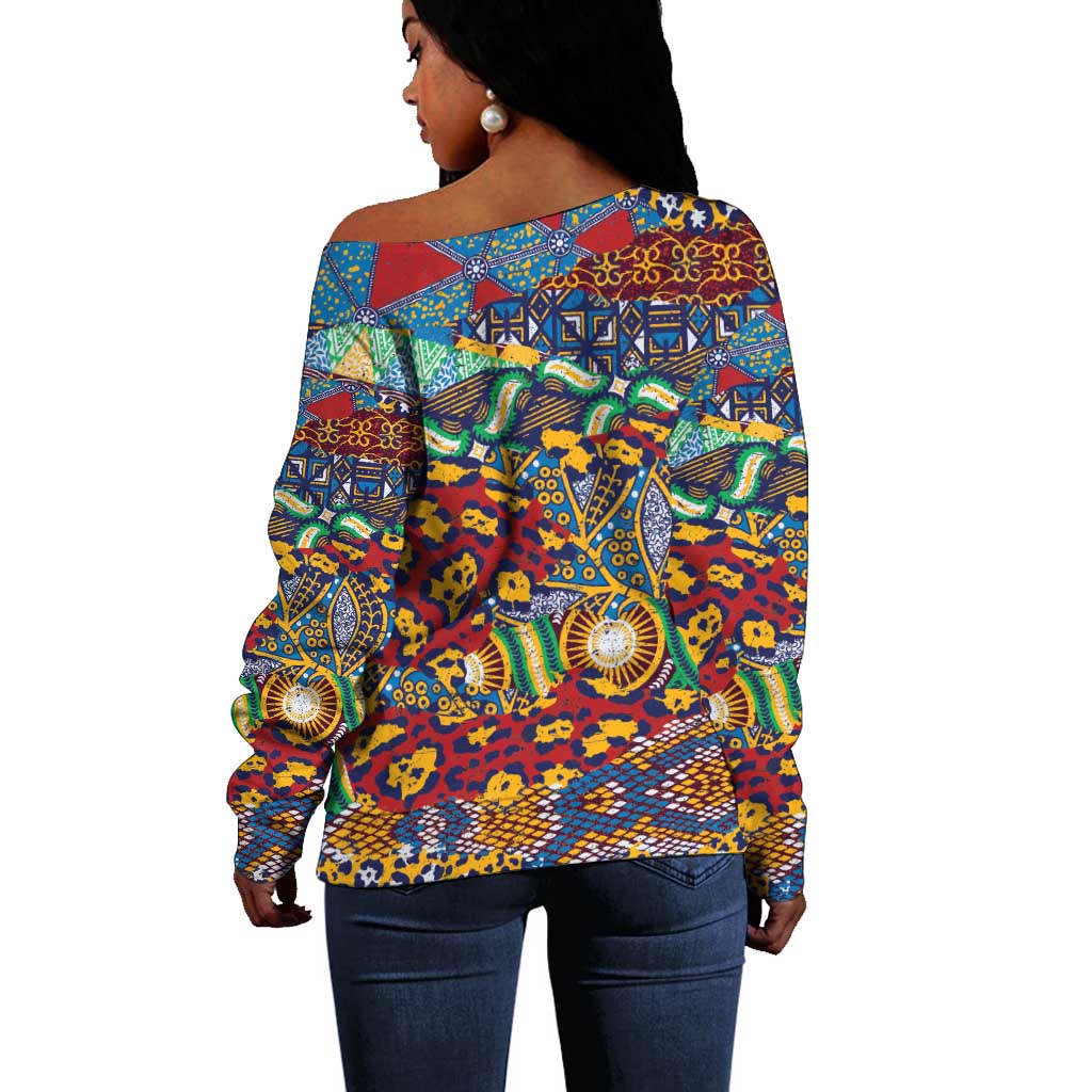 Traditional African Animal Skins Pattern Off Shoulder Sweater LT9