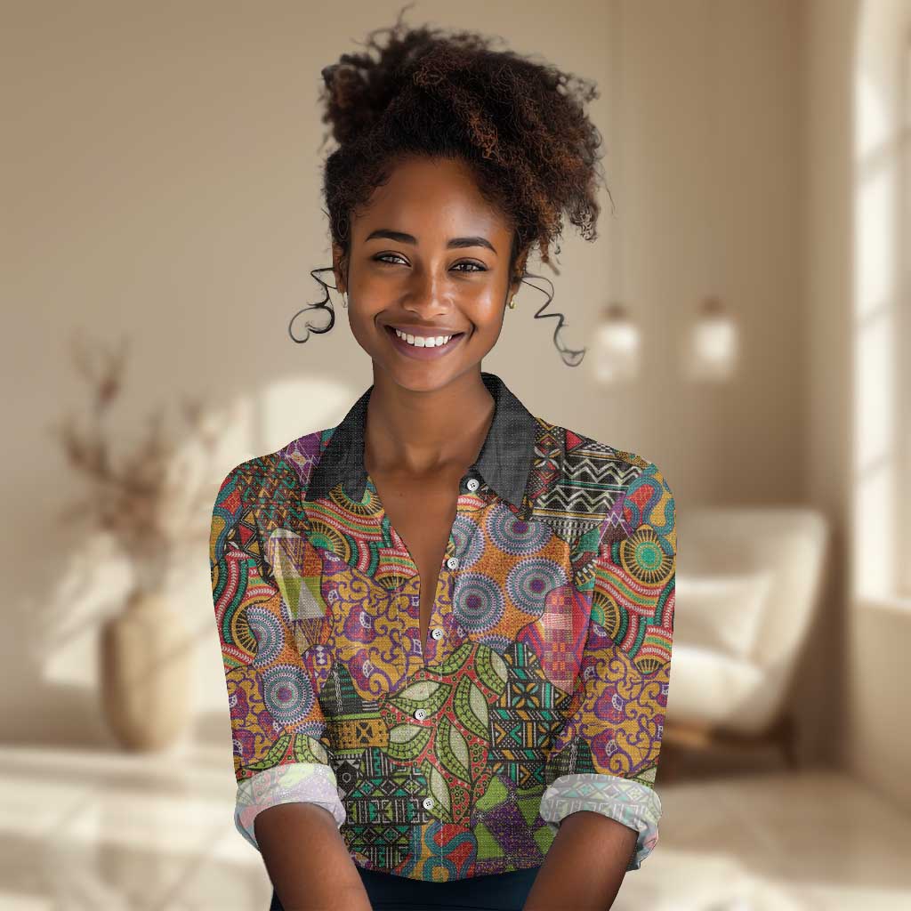 Traditional Ethnic African Vintage Motifs Women Casual Shirt LT9