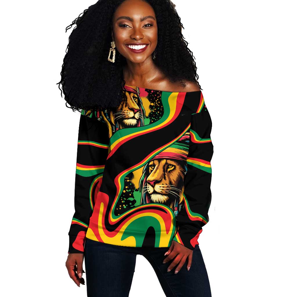 Proud Afro-Jamaicans Rasta Lion Off Shoulder Sweater Reggae My Soul LT9
