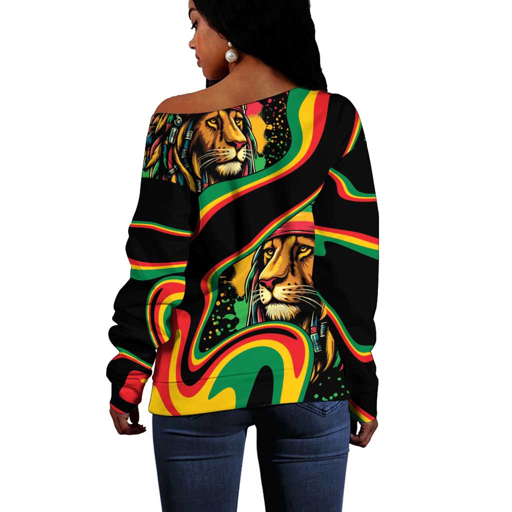 Proud Afro-Jamaicans Rasta Lion Off Shoulder Sweater Reggae My Soul LT9