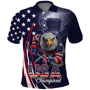 United States Ice Hockey Champions Personalized Polo Shirt Lets Go Boy USA Goal LT9