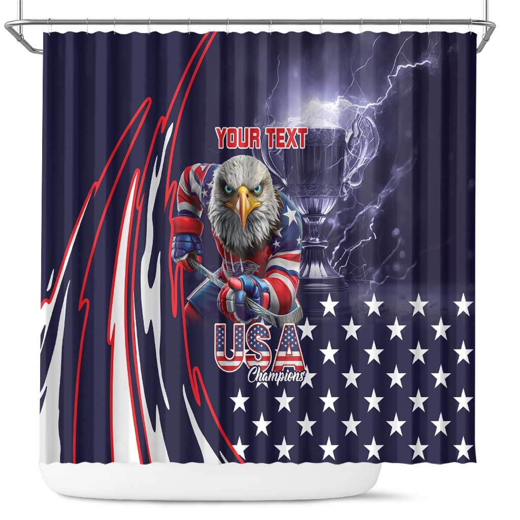 United States Ice Hockey Champions Personalized Shower Curtain Lets Go Boy USA Goal LT9