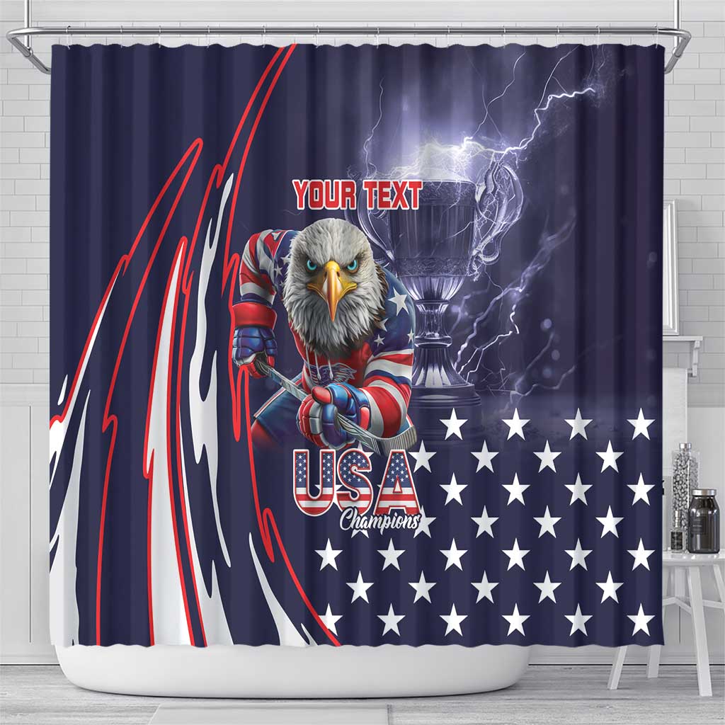 United States Ice Hockey Champions Personalized Shower Curtain Lets Go Boy USA Goal LT9