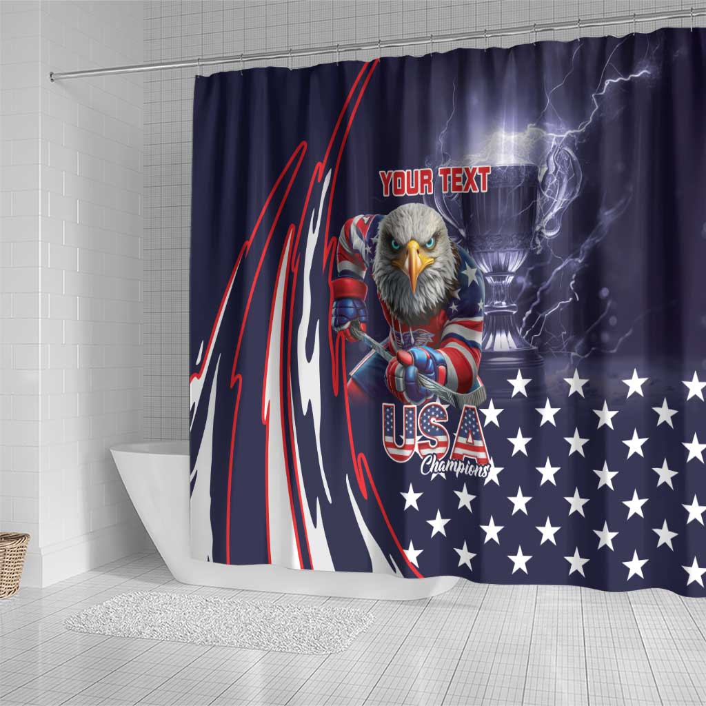 United States Ice Hockey Champions Personalized Shower Curtain Lets Go Boy USA Goal LT9