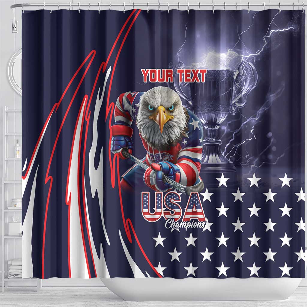 United States Ice Hockey Champions Personalized Shower Curtain Lets Go Boy USA Goal LT9