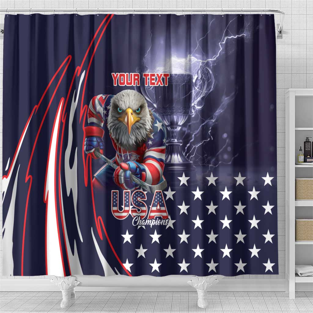 United States Ice Hockey Champions Personalized Shower Curtain Lets Go Boy USA Goal LT9
