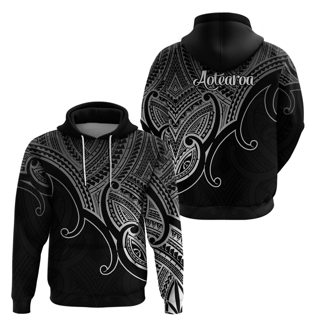 Aotearoa Polynesian Hoodie with Maori Koru Black LT9