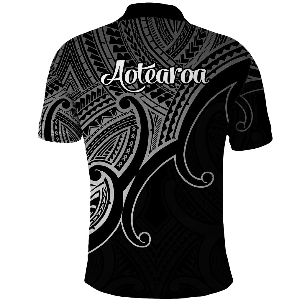 Aotearoa Polynesian Polo Shirt with Maori Koru Black LT9