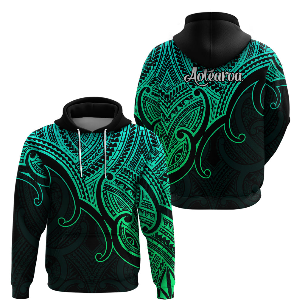 Aotearoa Polynesian Hoodie with Maori Koru Green LT9