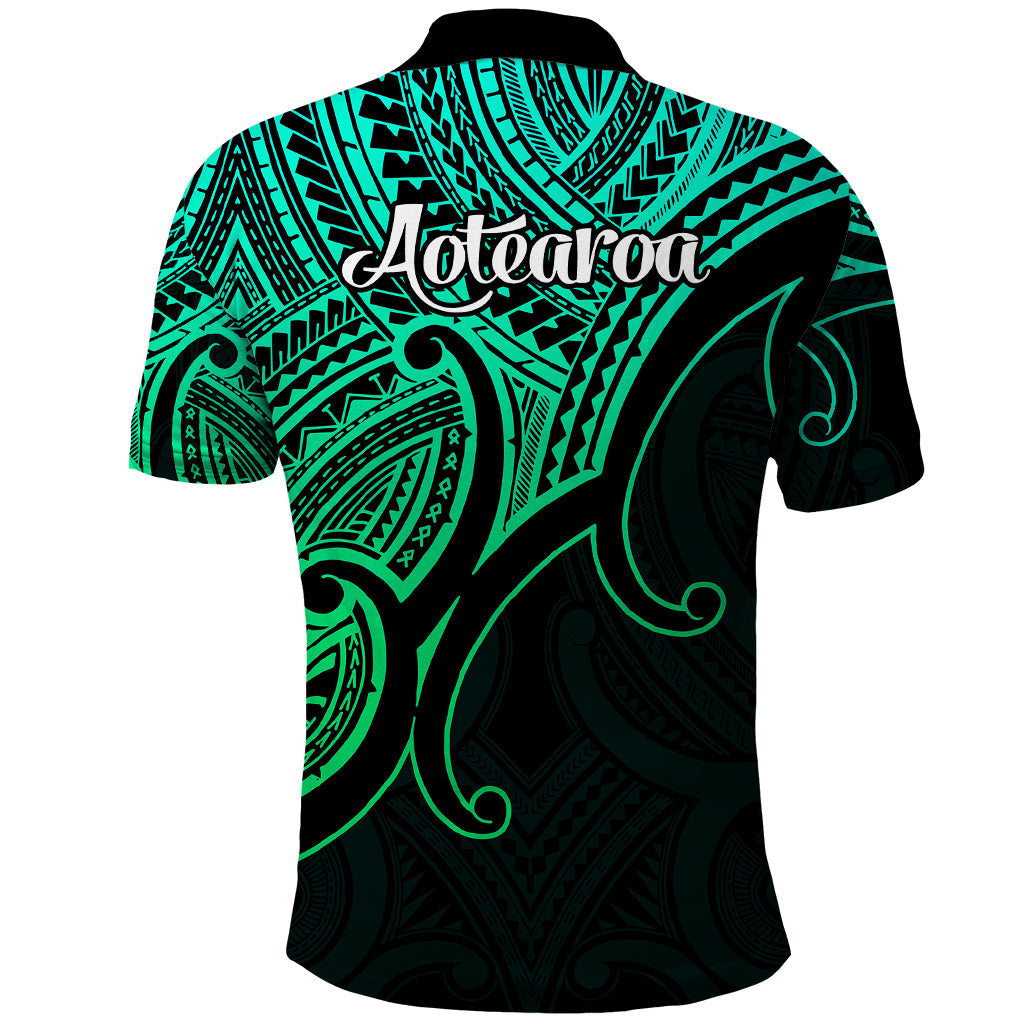 Aotearoa Polynesian Polo Shirt with Maori Koru Green LT9