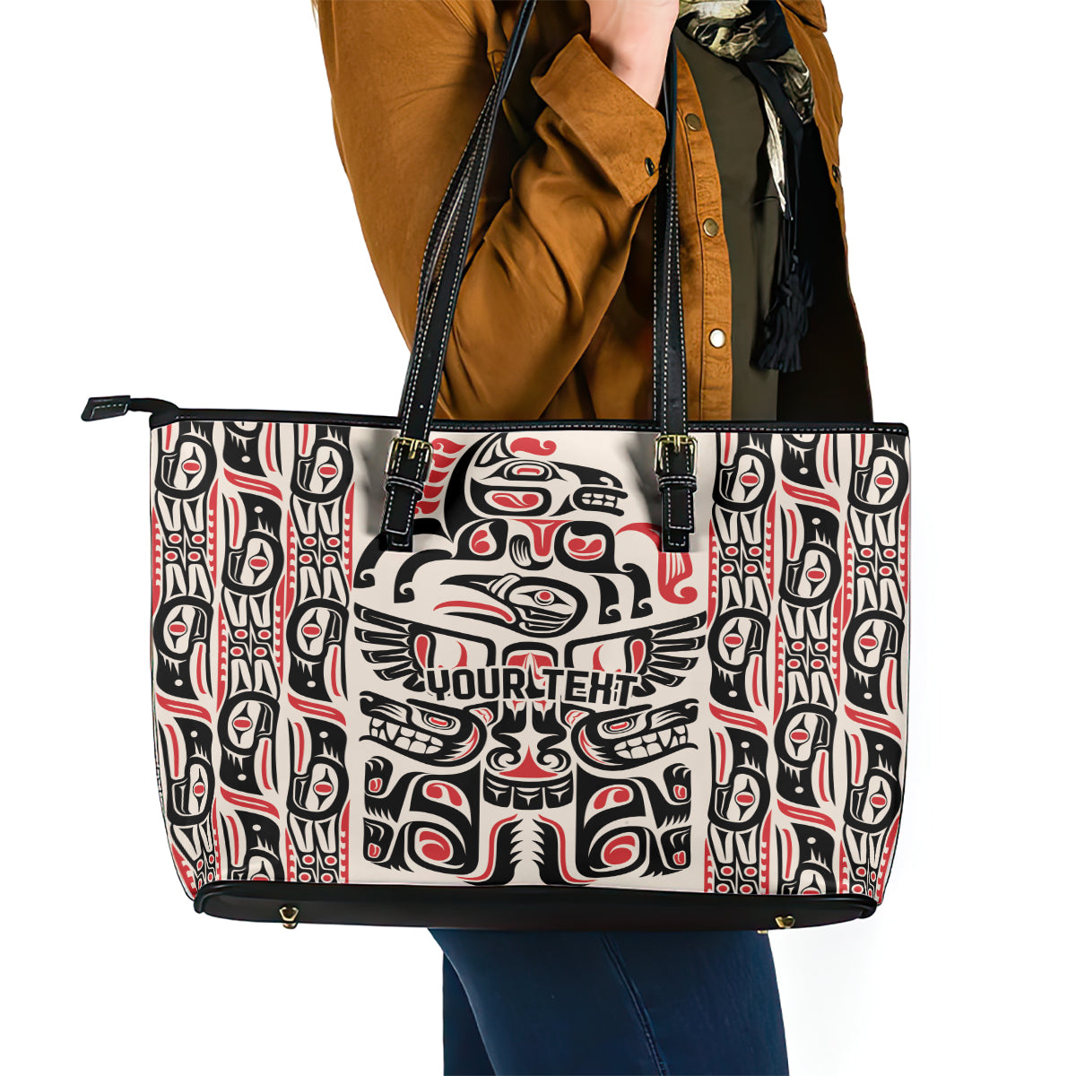 Personalized Canada Indigenous Haida Art Leather Tote Bag LT9