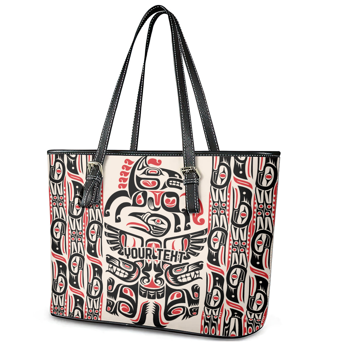 Personalized Canada Indigenous Haida Art Leather Tote Bag LT9