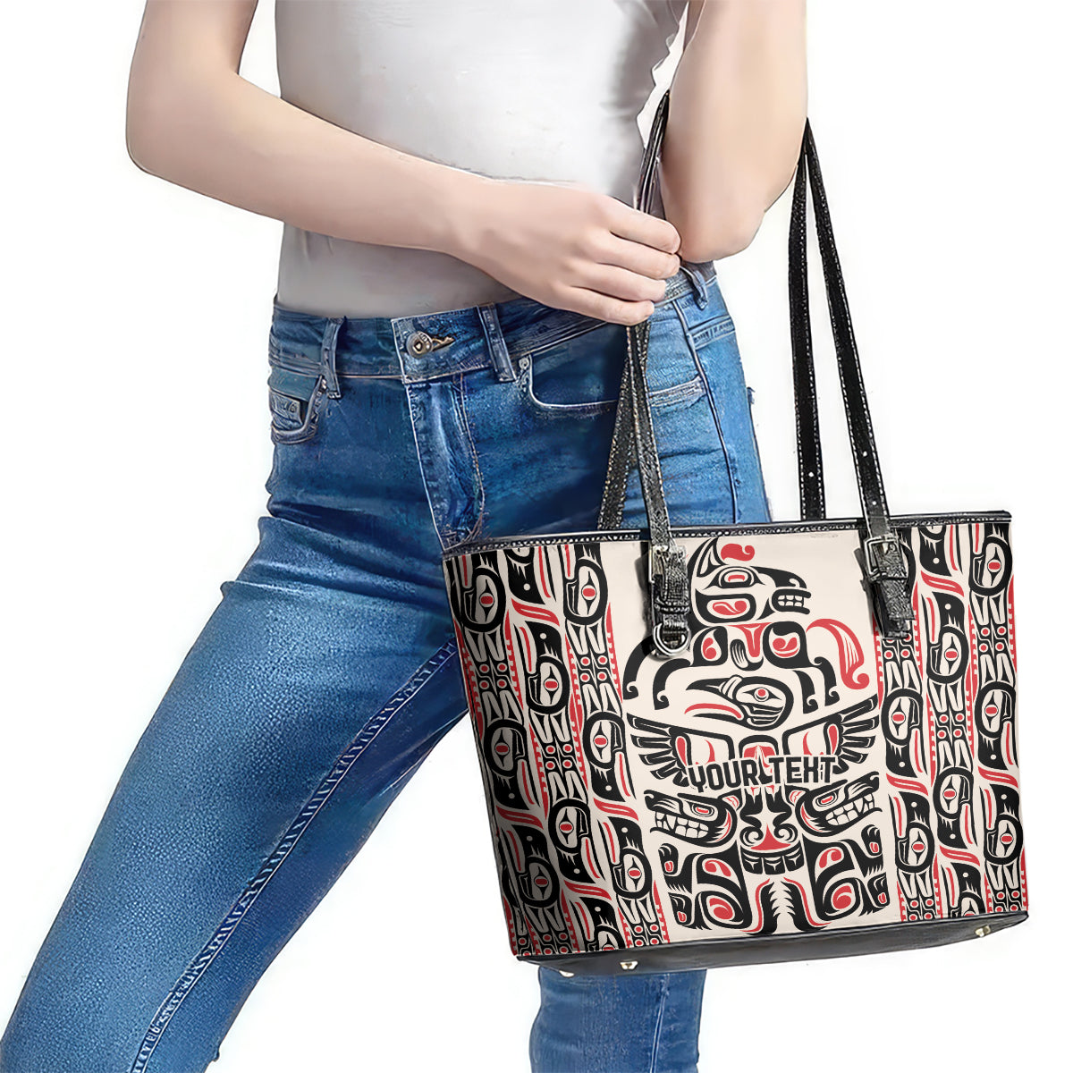 Personalized Canada Indigenous Haida Art Leather Tote Bag LT9