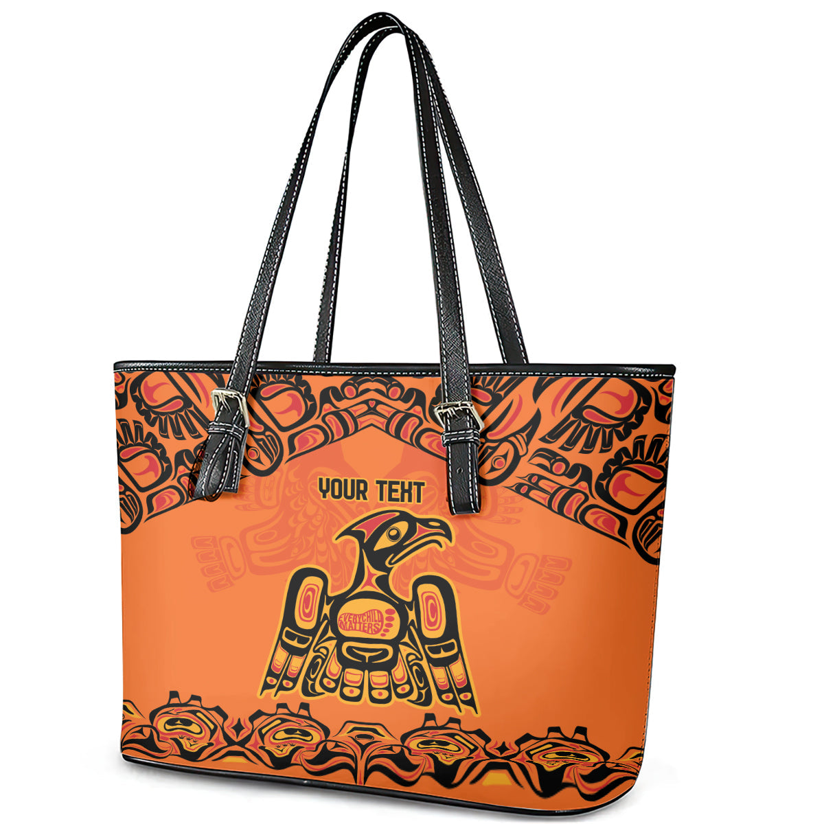 Personalized Every Child Matter Leather Tote Bag Canadian Native Indigenous Haida LT9
