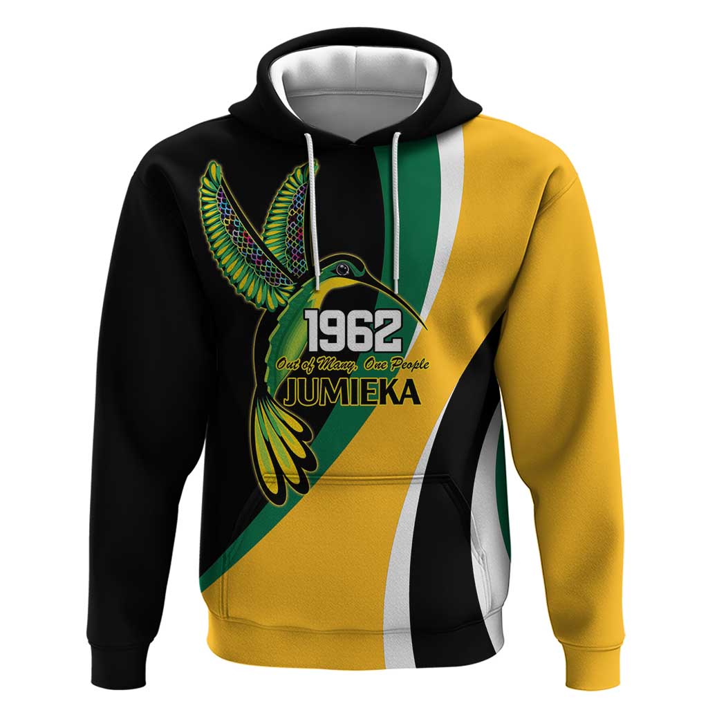 Jamaica Independence Day Personalized Hoodie Green and Yellow Tribal Hummingbird LT9