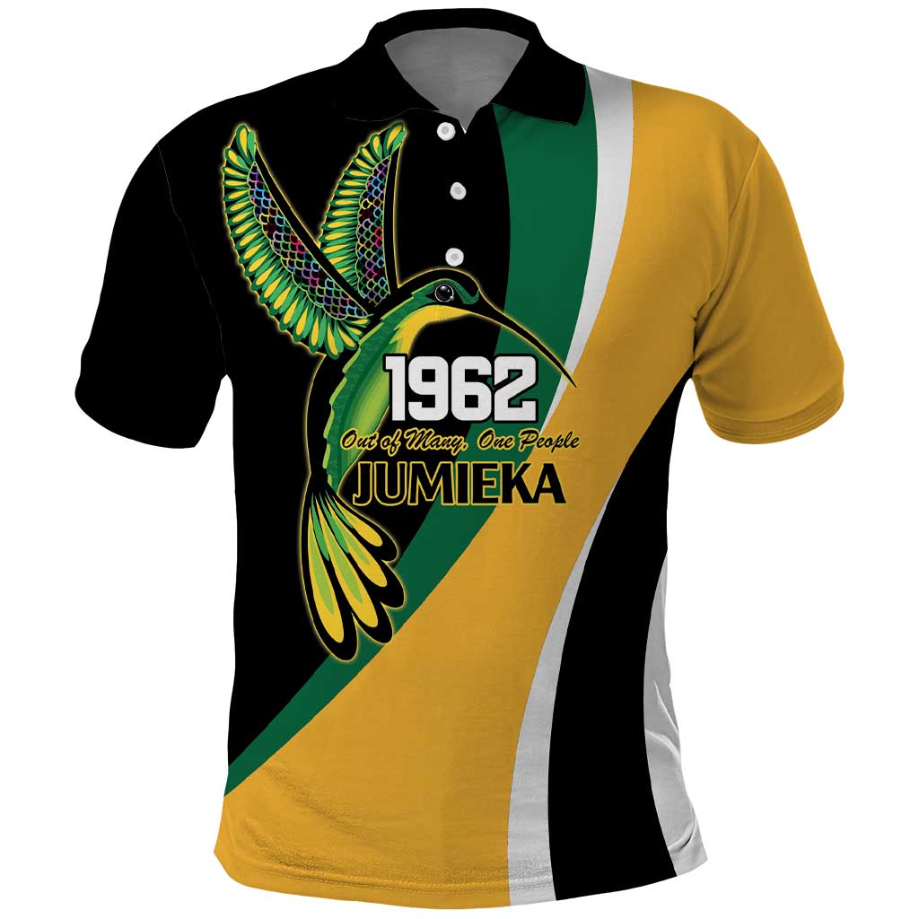 Jamaica Independence Day Personalized Polo Shirt Green and Yellow Tribal Hummingbird LT9