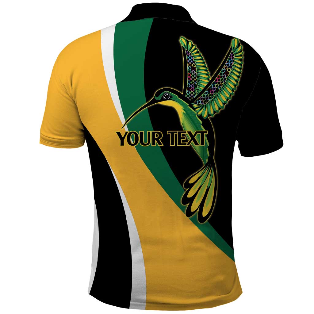 Jamaica Independence Day Personalized Polo Shirt Green and Yellow Tribal Hummingbird LT9