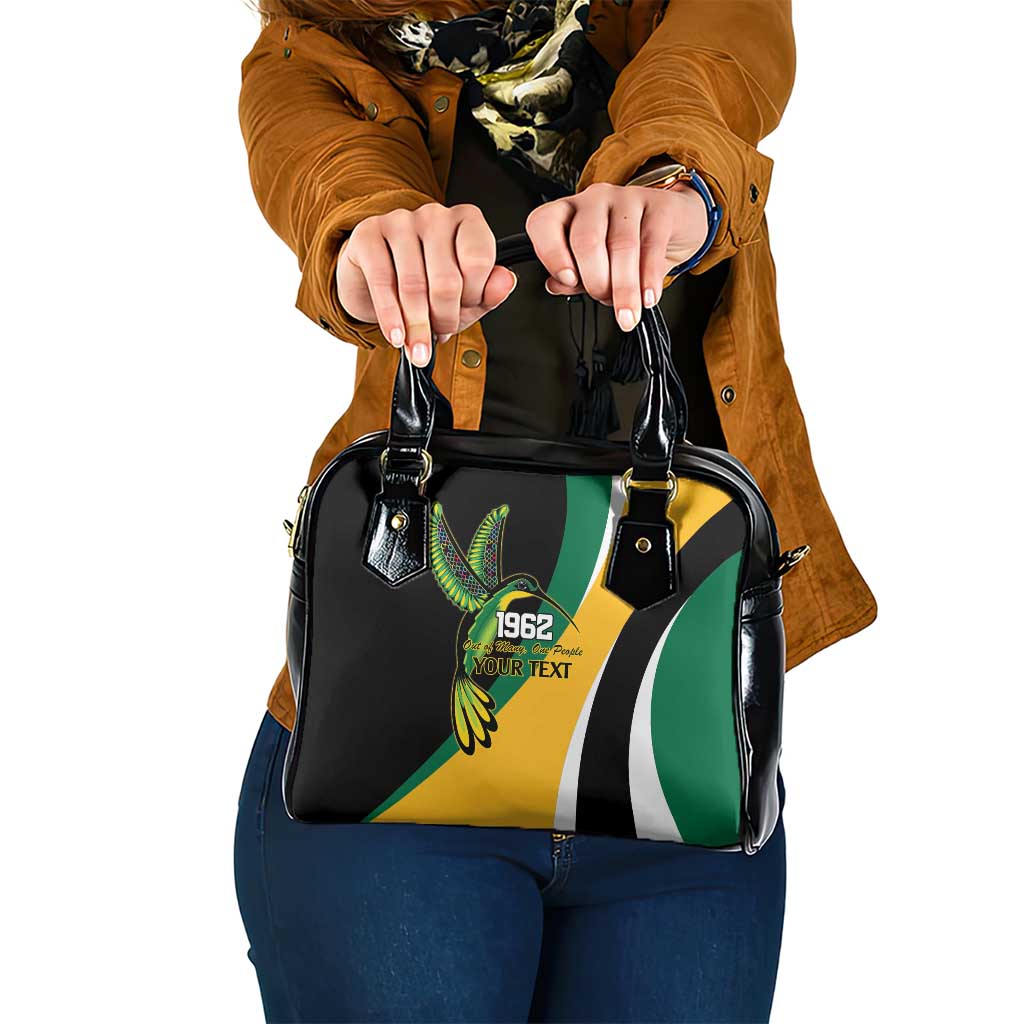 Jamaica Independence Day Personalized Shoulder Handbag Green and Yellow Tribal Hummingbird LT9