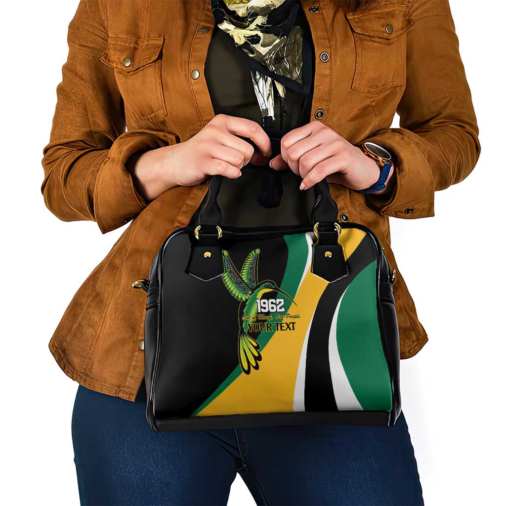 Jamaica Independence Day Personalized Shoulder Handbag Green and Yellow Tribal Hummingbird LT9