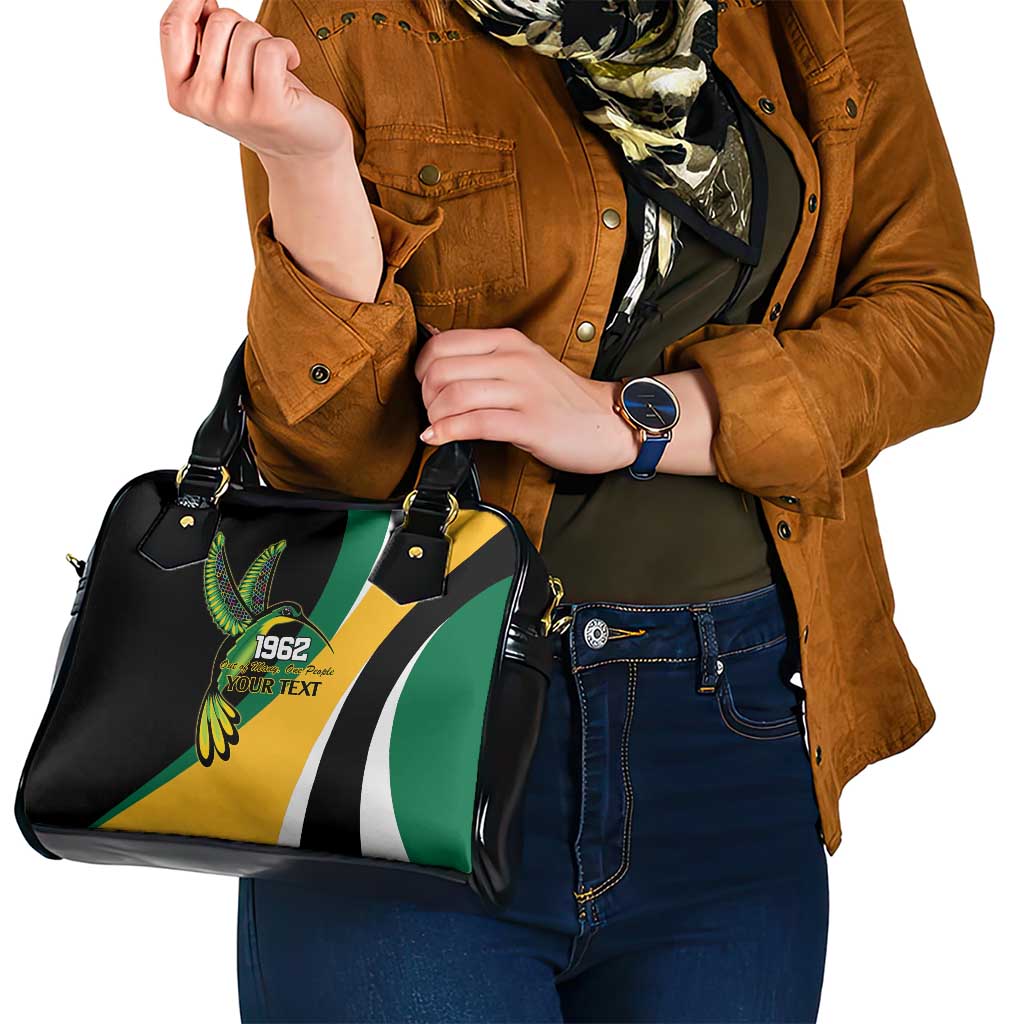 Jamaica Independence Day Personalized Shoulder Handbag Green and Yellow Tribal Hummingbird LT9