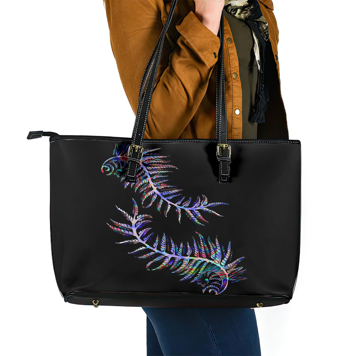 New Zealand Leather Tote Bag Aotearoa Silver Fern Mixed Papua Shell Purple Vibe LT9