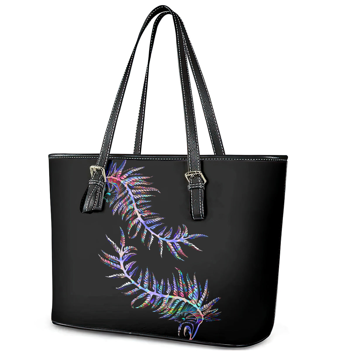 New Zealand Leather Tote Bag Aotearoa Silver Fern Mixed Papua Shell Purple Vibe LT9