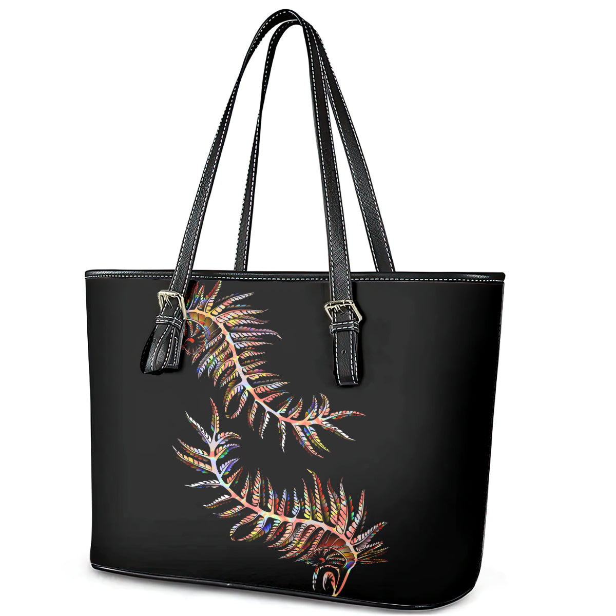 New Zealand Leather Tote Bag Aotearoa Silver Fern Mixed Papua Shell Red Vibe LT9