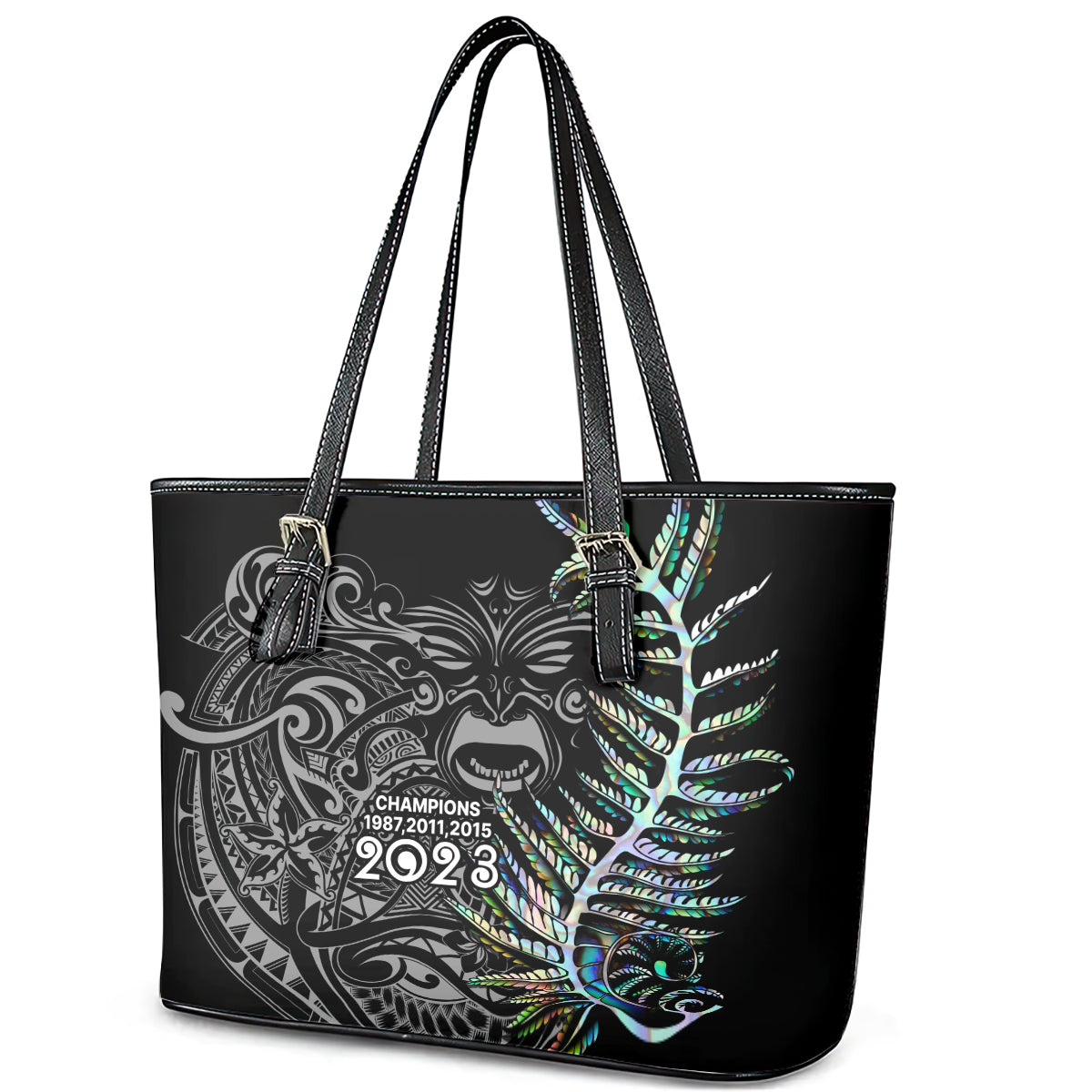 New Zealand Rugby Leather Tote Bag NZ Black Fern Champions History With Papua Shell LT9
