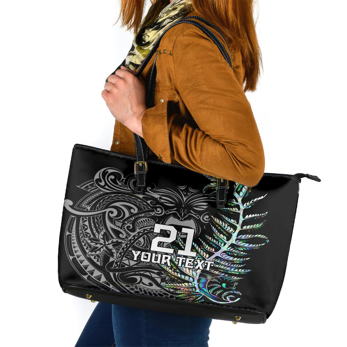 Custom New Zealand Rugby Leather Tote Bag NZ Black Fern Champions History With Papua Shell LT9