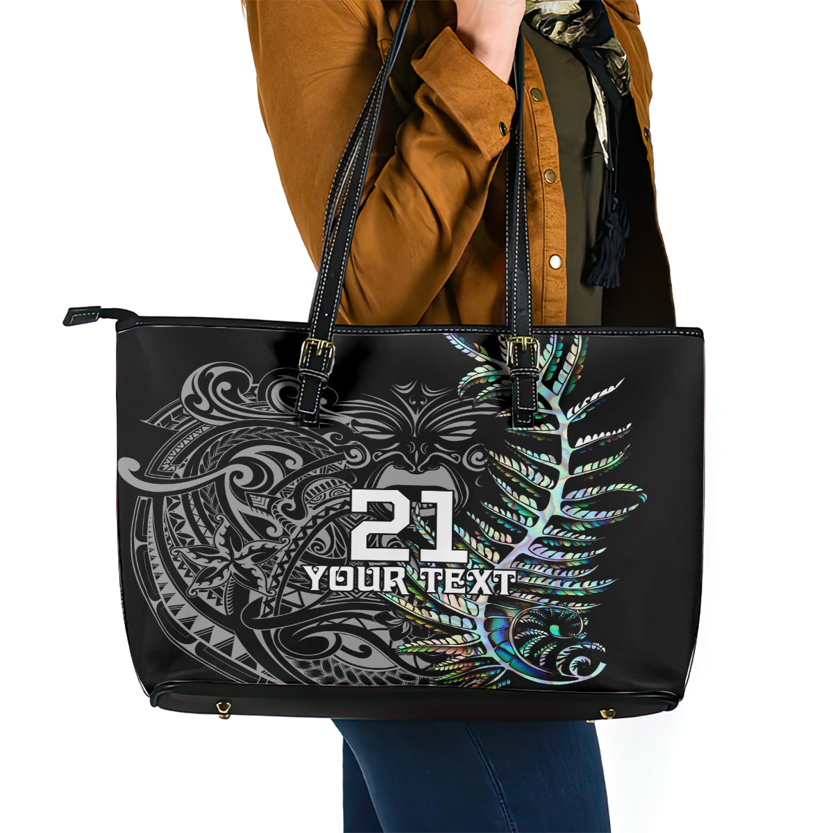 Custom New Zealand Rugby Leather Tote Bag NZ Black Fern Champions History With Papua Shell LT9