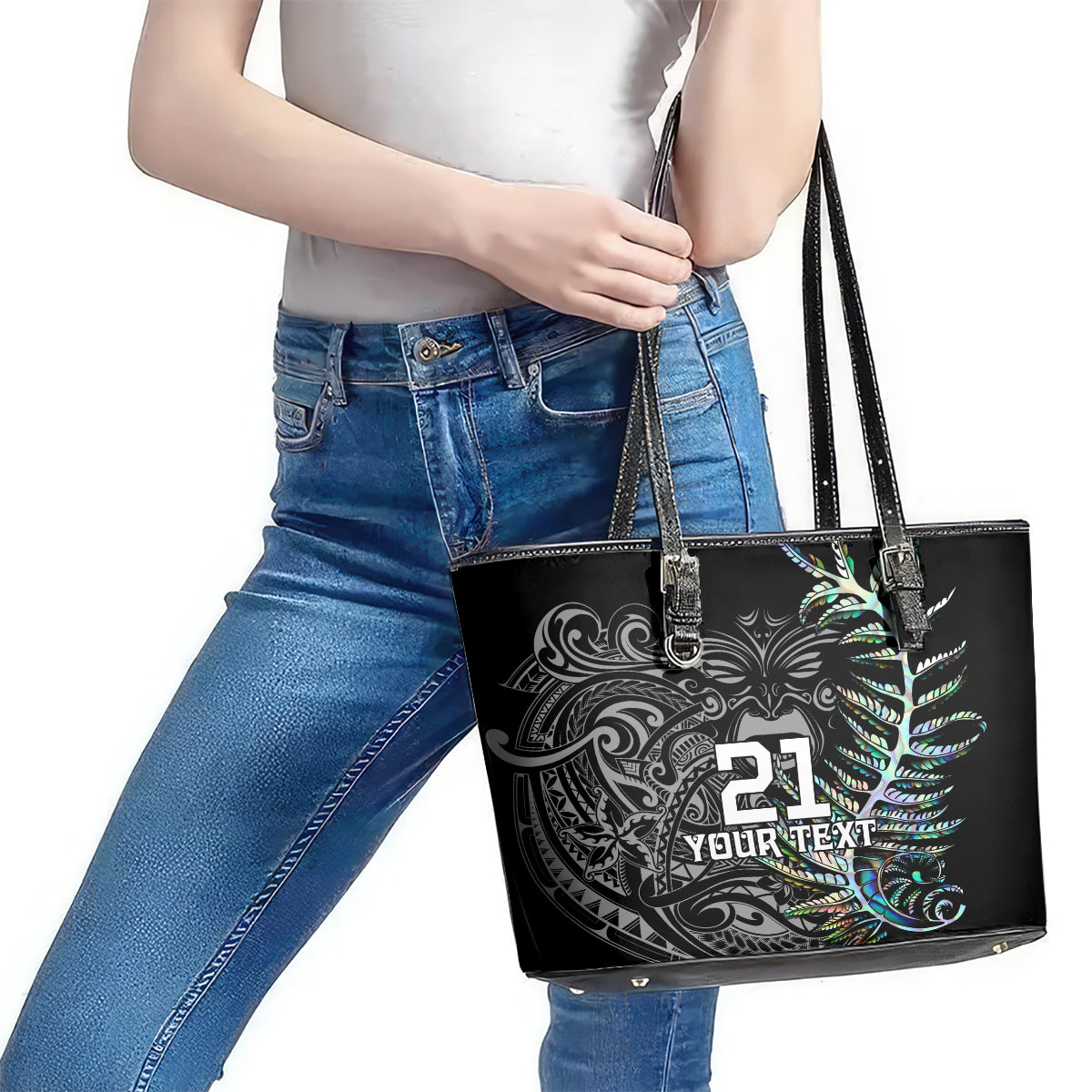 Custom New Zealand Rugby Leather Tote Bag NZ Black Fern Champions History With Papua Shell LT9