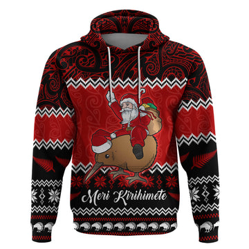 Personalised New Zealand Christmas Hoodie Kiwi Santa Claus Maori Meri Kirihimete LT9