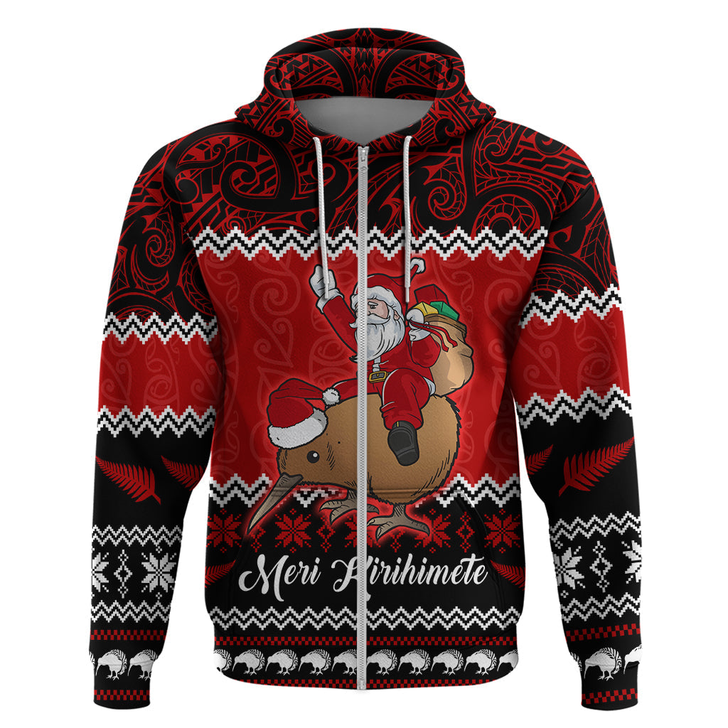 Personalised New Zealand Christmas Hoodie Kiwi Santa Claus Maori Meri Kirihimete LT9