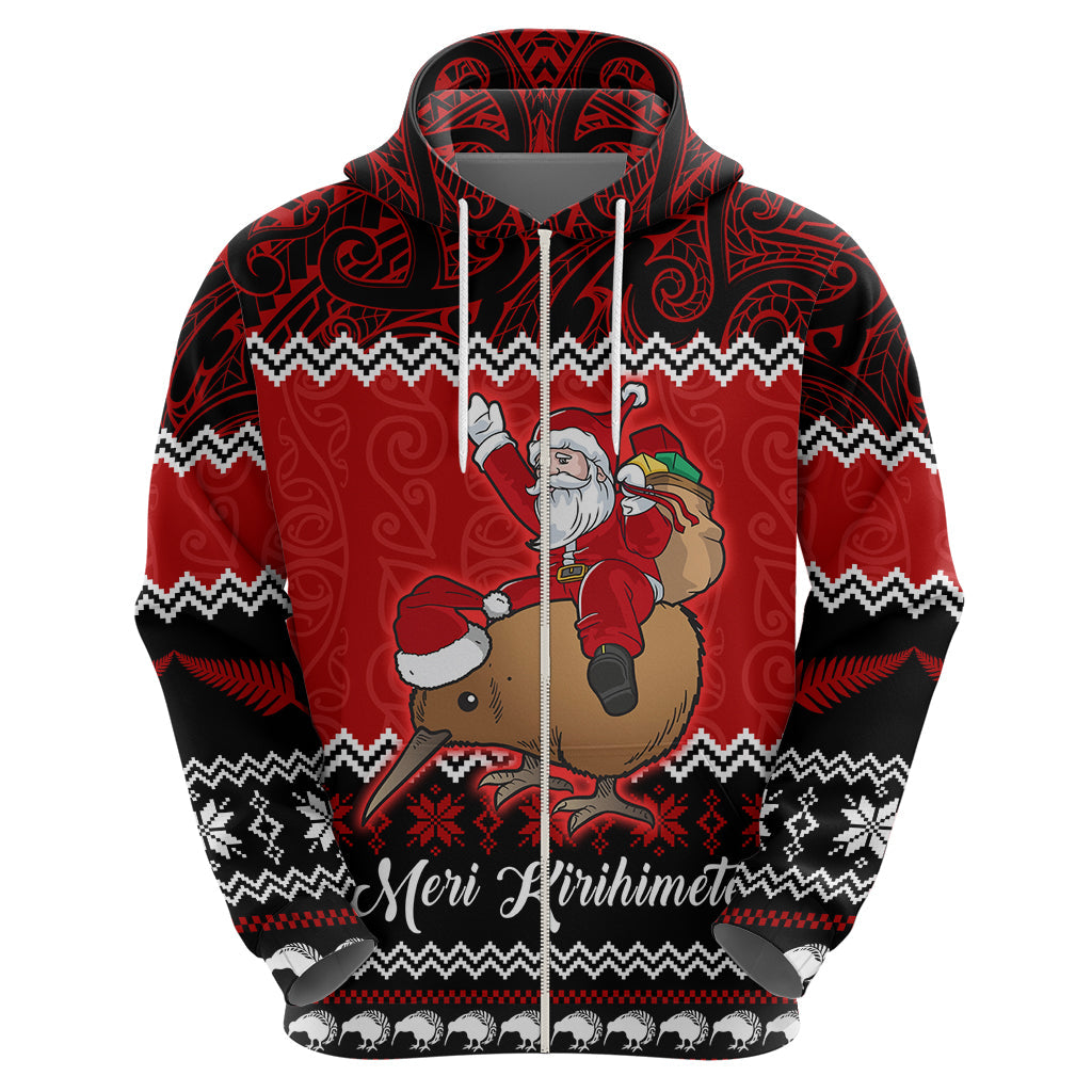 Personalised New Zealand Christmas Hoodie Kiwi Santa Claus Maori Meri Kirihimete LT9