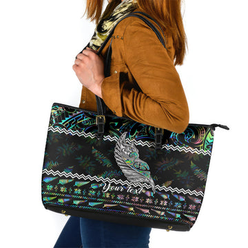 Personalised New Zealand Christmas Leather Tote Bag Maori Fern Manaia Meri Kirihimete with Papaua Shell LT9