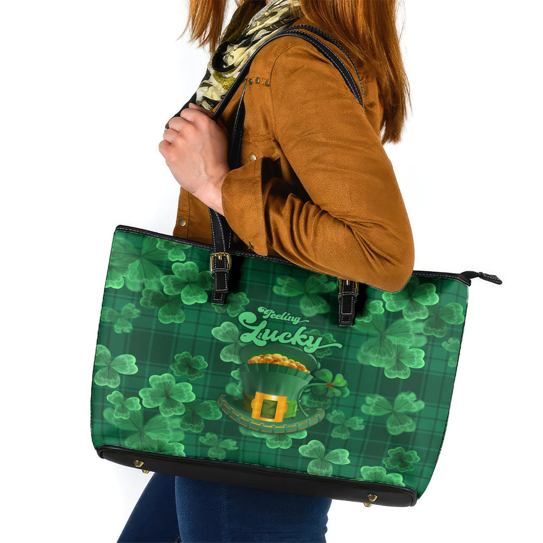Happy St Patricks Day We Wear Green Suit Leather Tote Bag LT9