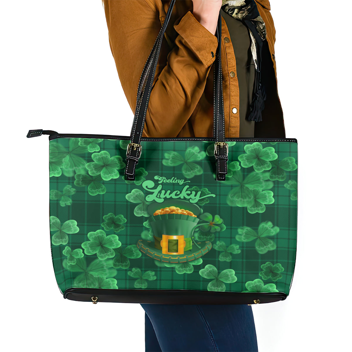 Happy St Patricks Day We Wear Green Suit Leather Tote Bag LT9