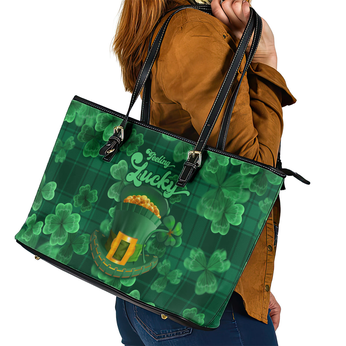 Happy St Patricks Day We Wear Green Suit Leather Tote Bag LT9