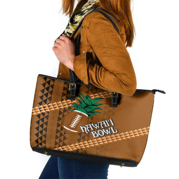 Custom Hawaii Honolulu Bowl Leather Tote Bag With Kakau Tribal Pattern LT9
