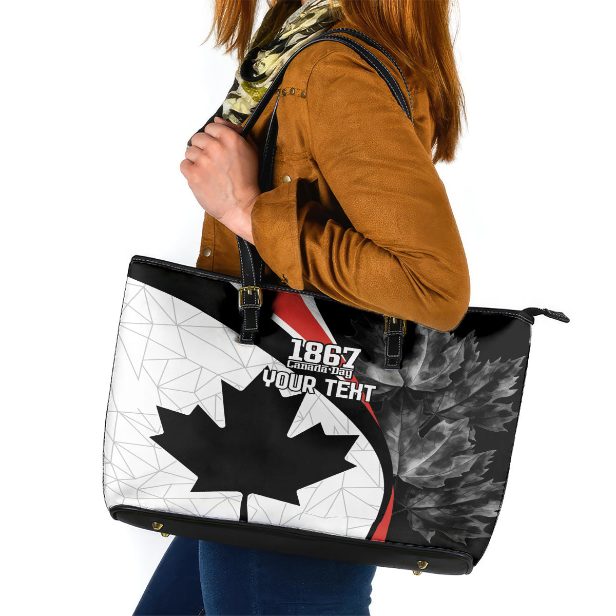 Personalized Canada Day Sine 1867 Leather Tote Bag With National Maple Leaf LT9
