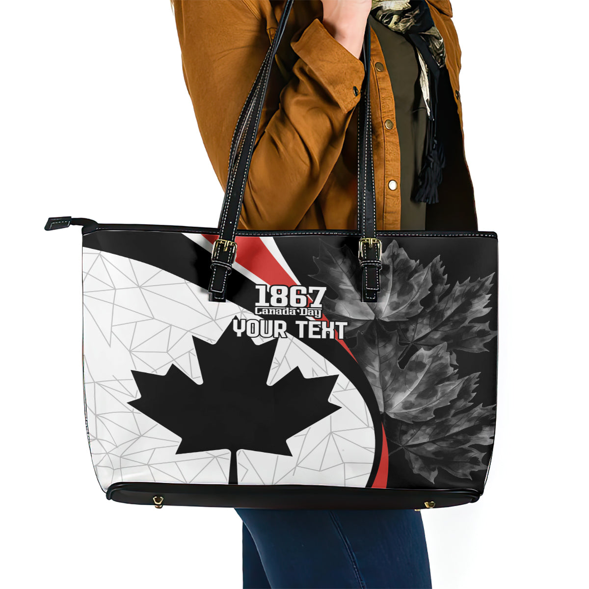 Personalized Canada Day Sine 1867 Leather Tote Bag With National Maple Leaf LT9