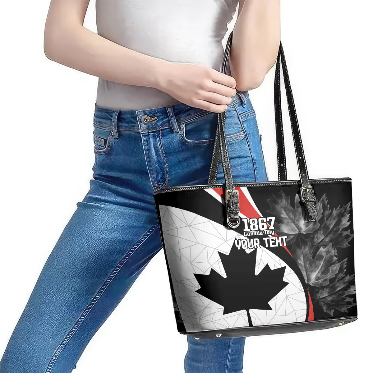 Personalized Canada Day Sine 1867 Leather Tote Bag With National Maple Leaf LT9
